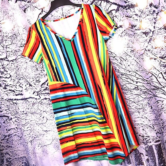 RAINBOW HAPPY PLACE DRESS PS Soft Surroundings Asymmetrical Loungewear Sleep PJs - Picture 1 of 10